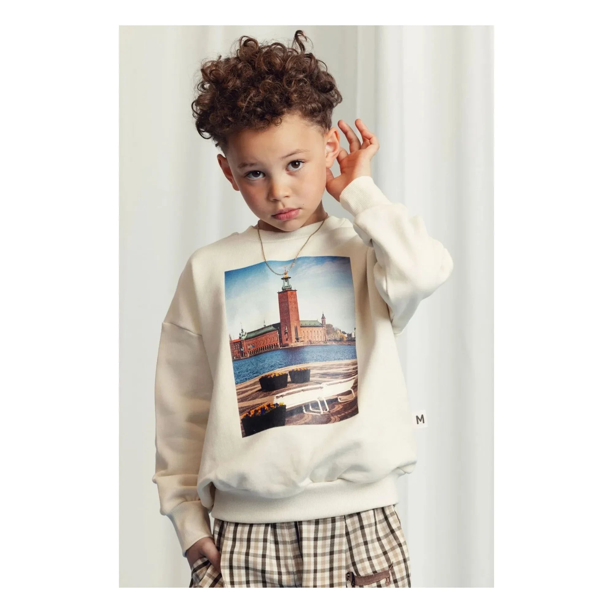Mini Rodini - City Hall organik pamuklu sweatshirt | Ekru
