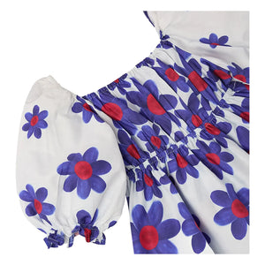Fabula - Vestido Midi Floral con Mangas Abullonadas | Blanco
