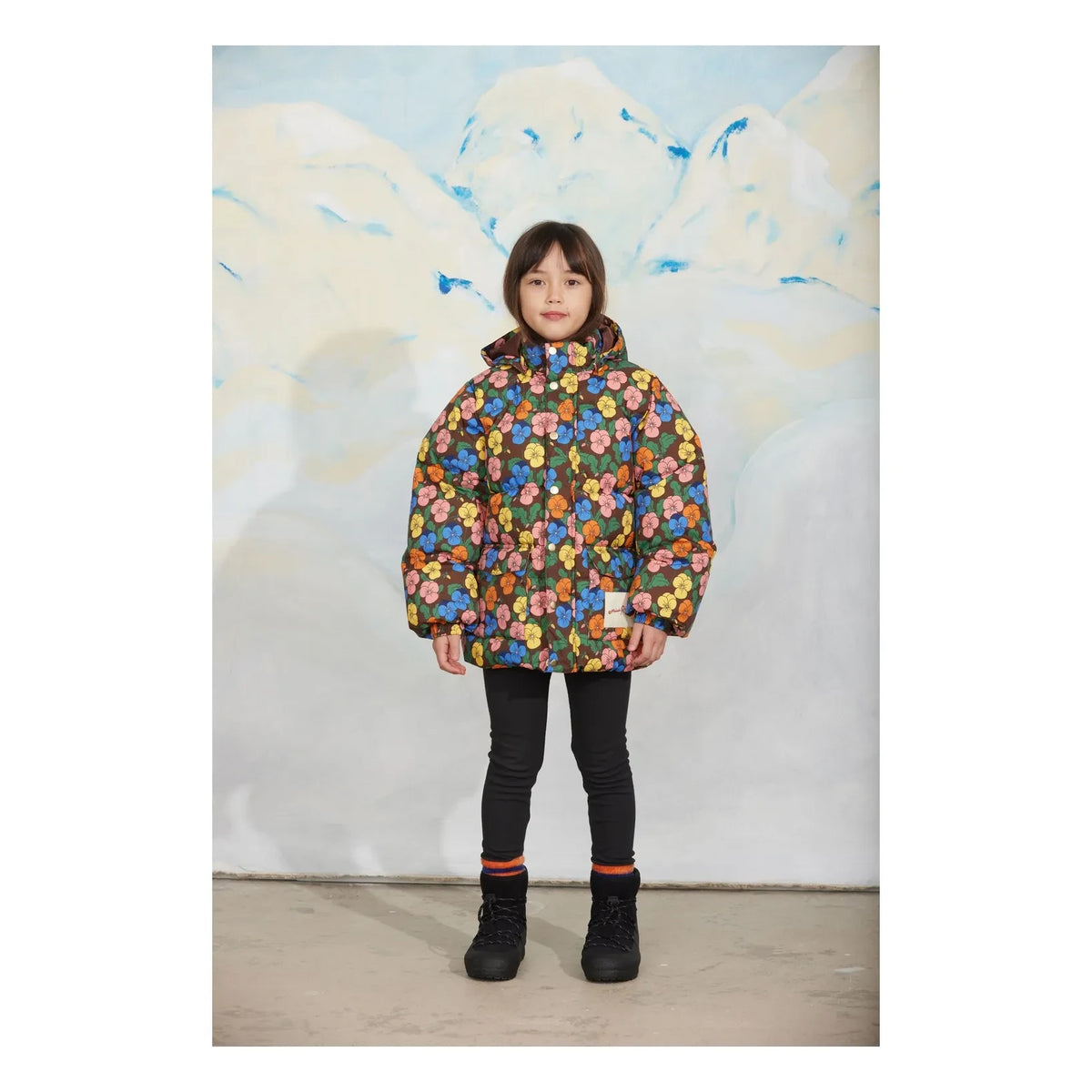 Mini Rodini - Blumenmuster Steppjacke mit recycelter Füllung | Schwarz