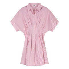 Indee - Çizgili Vilette Gömlek Elbise | Pembe