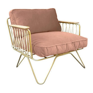 Honoré - Croisette Sessel aus mattem Gold und Samt | Rosa