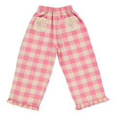 Bebe Organic - Anais Kareli Cepli Tığ İşlemeli Pantolon | Pembe