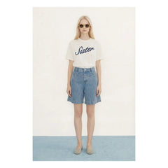 The Tiny Big Sister - Gestreifte Baumwollshorts | Jeansblau