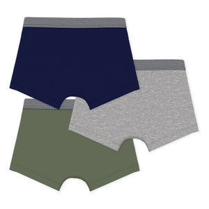 Petit Bateau - 3'lü düz boxer şort seti | Haki