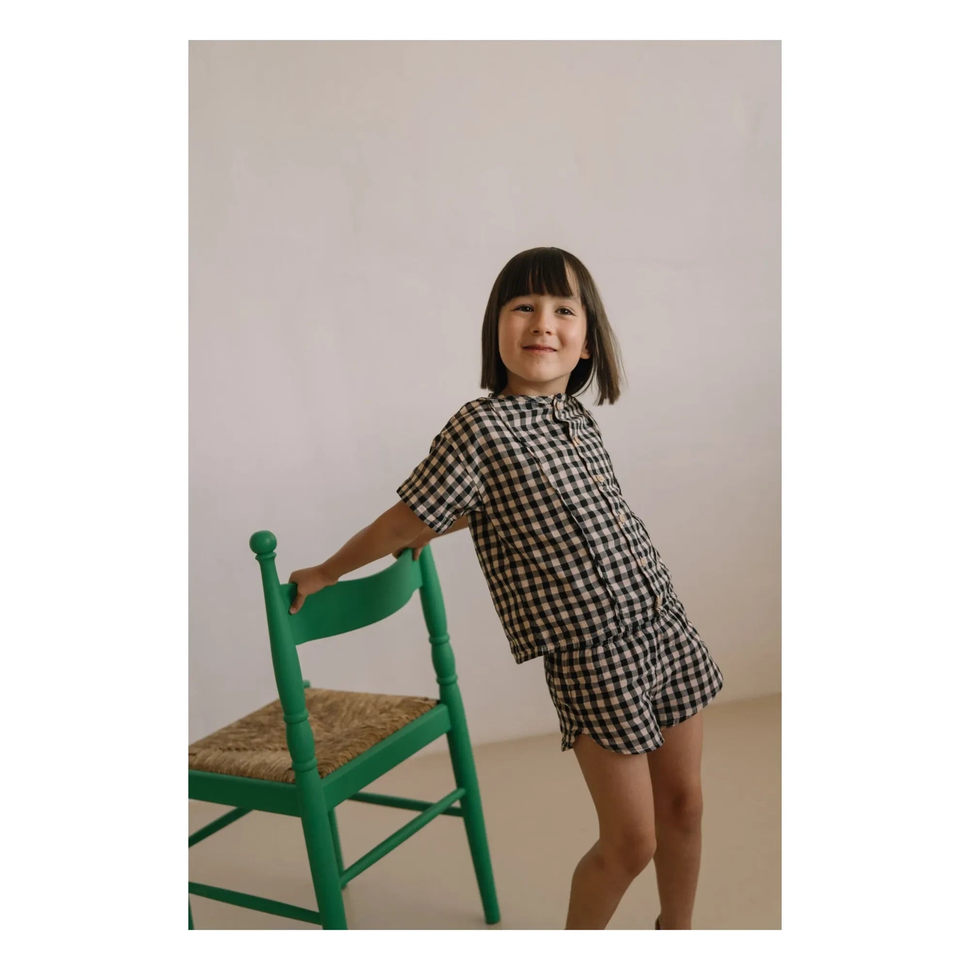 Studio Bohème - Pantalón corto de gasa de algodón orgánico Georgette Gingham | Negro