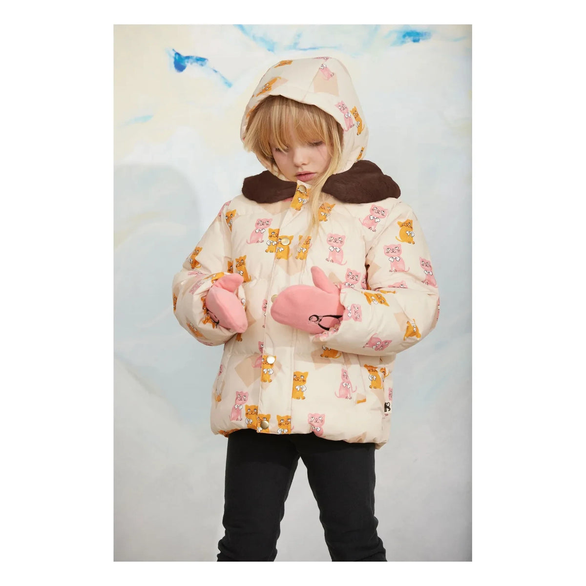 Mini Rodini - Kittens Abrigo acolchado con relleno de fibra reciclada | Ecru