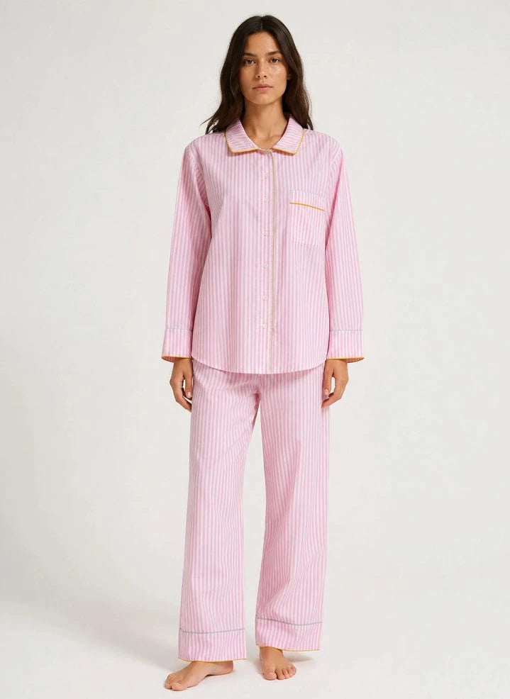 Folkloore - Gestreifte Pyjama - Damenkollektion | Blassrosa