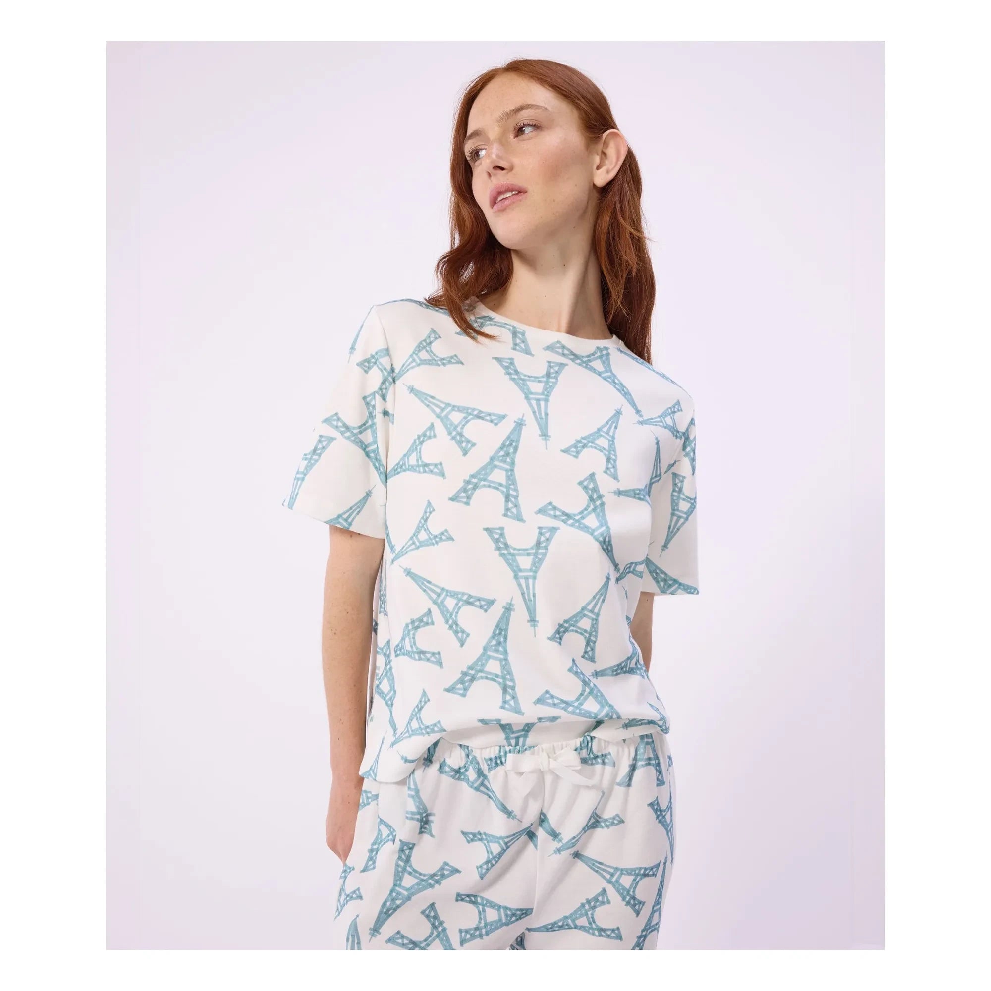 Petit Bateau - Pyjama Şort Eiffel Tower | Beyaz