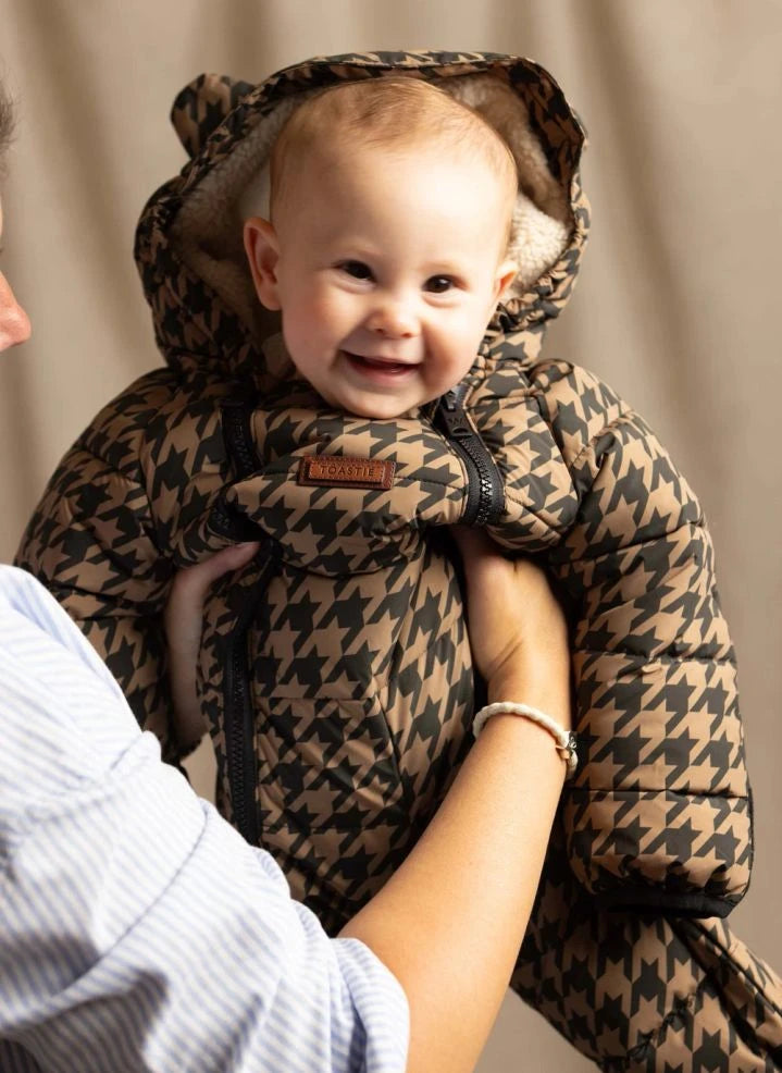 Töastie - Chaqueta Cloud Houndstooth Impermeable Hecha de Materiales Reciclados | Marrón