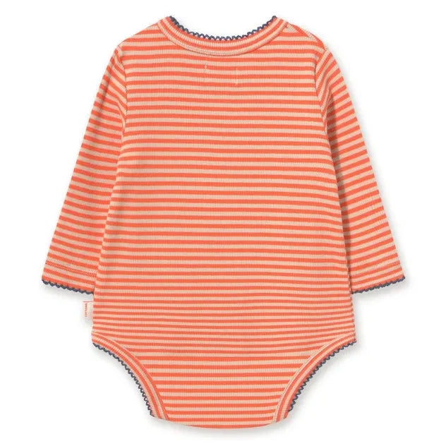 Tinycottons - Organik Pamuklu Fitilli Çizgili Kruvaze Body | Kırmızı