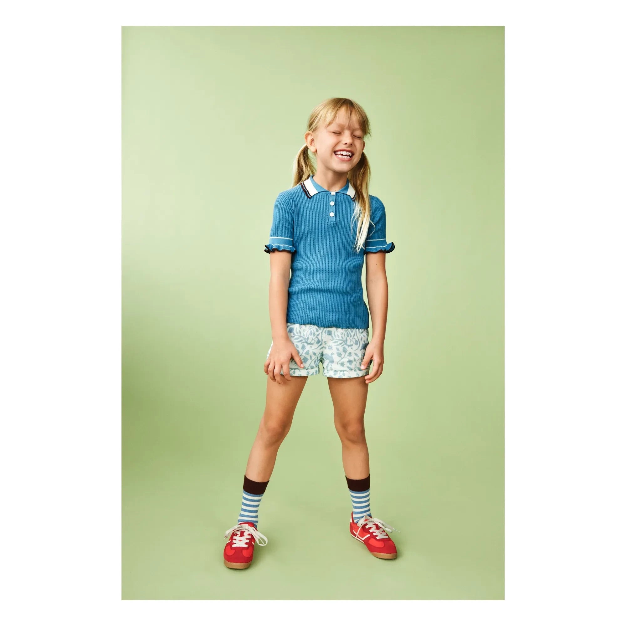 FUB - Polo Pointelle Fine Organic Cotton Knit | Azure Blue