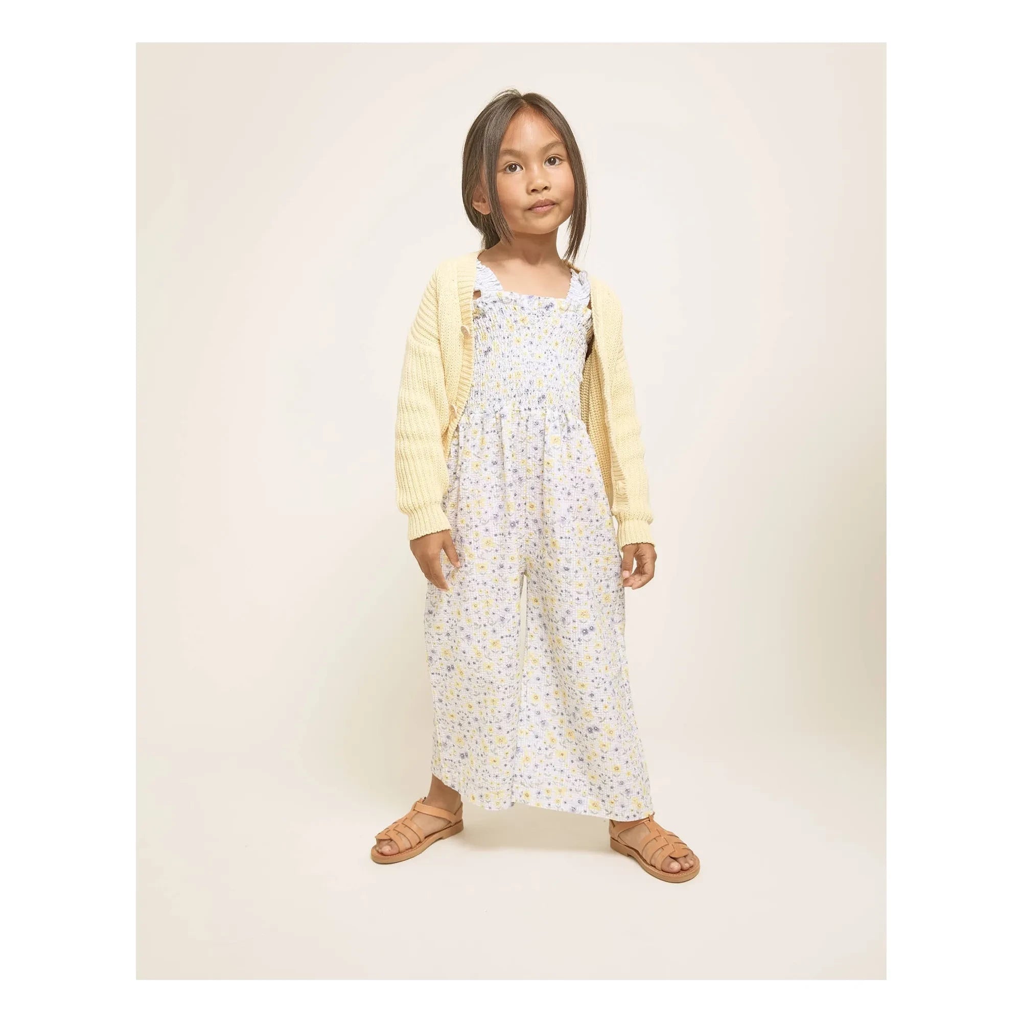 Búho - Seersucker Overall mit Blumenmuster | Hellblau