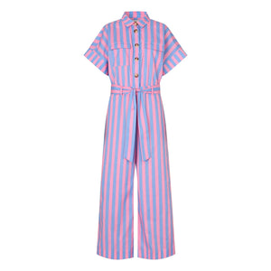 Lollys Laundry - Mathilde gestreifter Baumwoll-Jumpsuit | Rosa