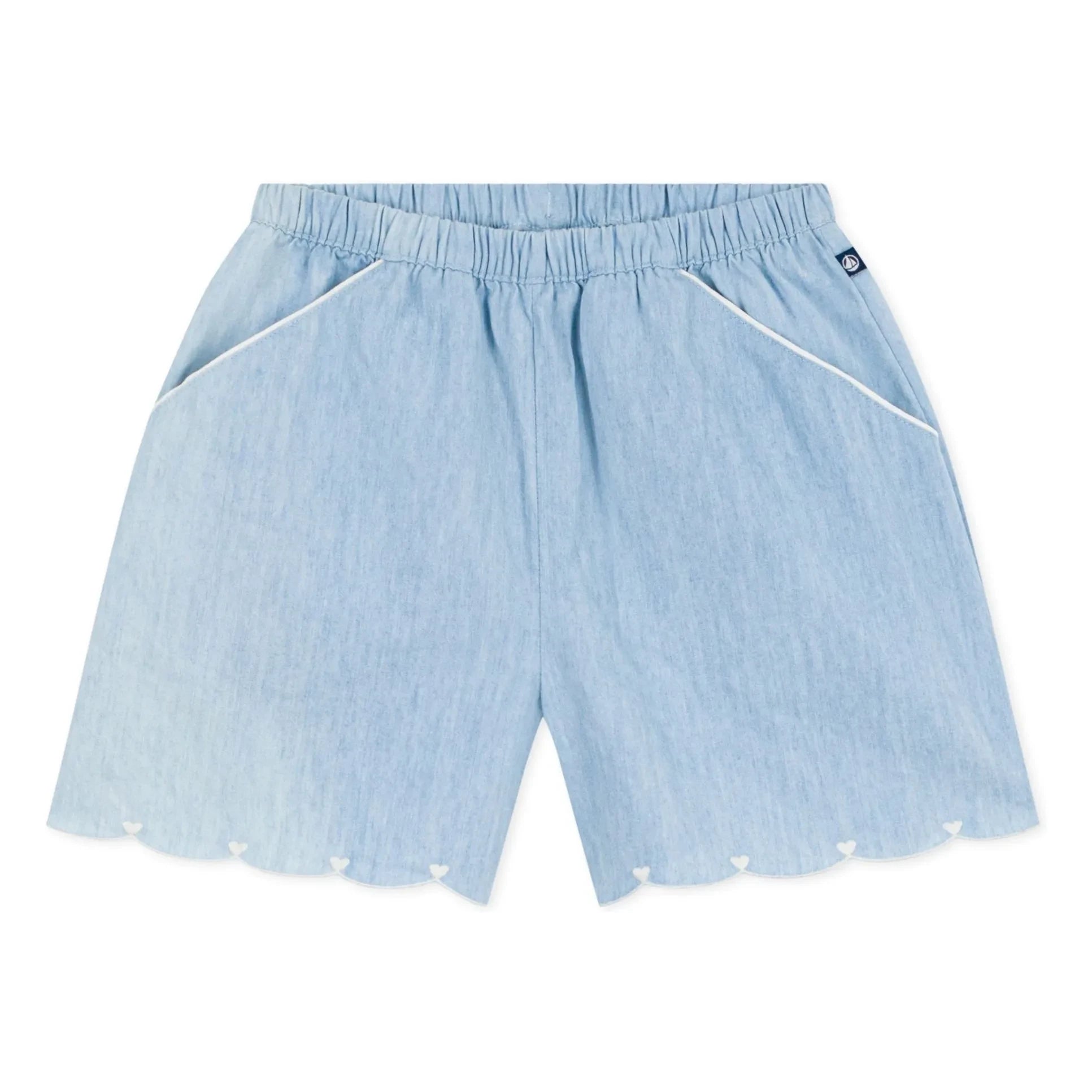 Petit Bateau - Organik Pamuklu Chambray Kalp Şort | Açık Mavi