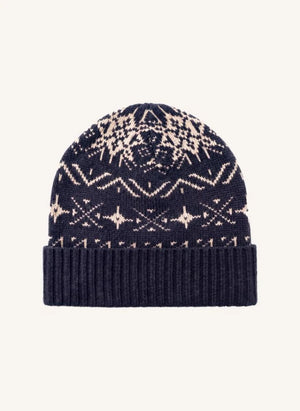 Hundred Pieces - Μάλλινος σκούφος Merino με ζακάρ μοτίβο Timber | Σκούρο μπλε