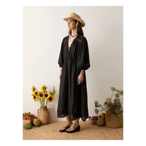 Boteh - Atlas Linen Ruched Dress | Black