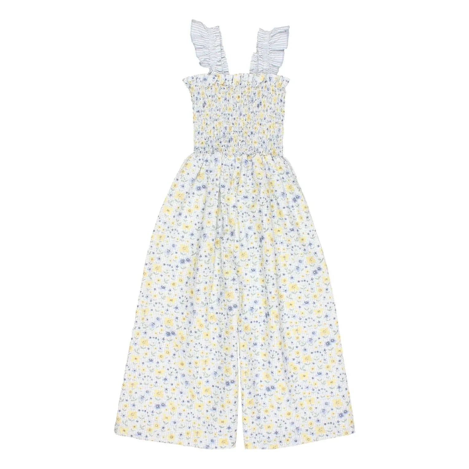 Búho - Seersucker Overall mit Blumenmuster | Hellblau
