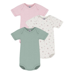 Petit Bateau - Conjunto de 3 bodys perforados de algodón orgánico para bebé | Rosa