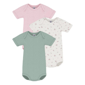 Petit Bateau - Conjunto de 3 bodys perforados de algodón orgánico para bebé | Rosa