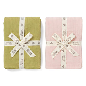 Editions Aimable - Léon Babypflege-Set | Dragée Rosa Mulltuch