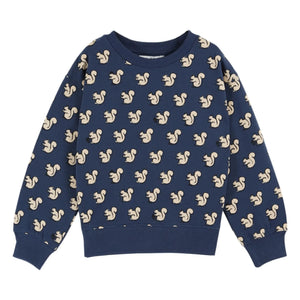 Emile et Ida - Squirrels organik pamuklu sweatshirt | Gece mavisi