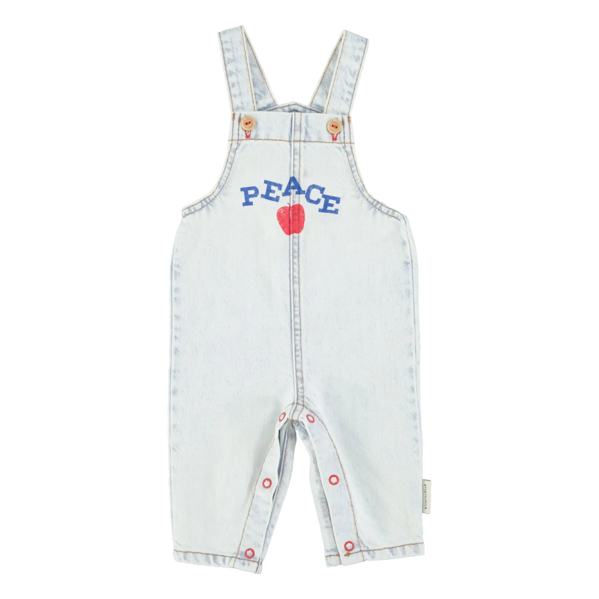 Piupiuchick - Peace Baby Denim Dungarees | Yıkanmış mavi