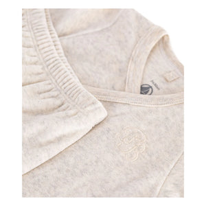 Petit Bateau - Conjunto de pantalón y body cruzado de terciopelo de algodón orgánico | Beige jaspeado