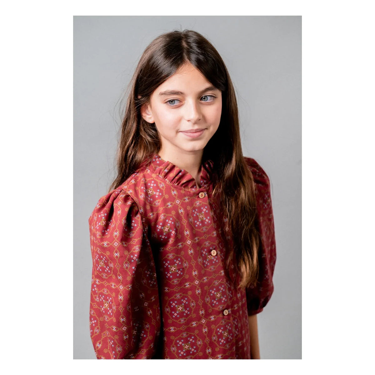 birinit - Vestido de Algodón Orgánico con Manga 3/4 Ribera | Burdeos