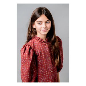 birinit - Vestido de Algodón Orgánico con Manga 3/4 Ribera | Burdeos