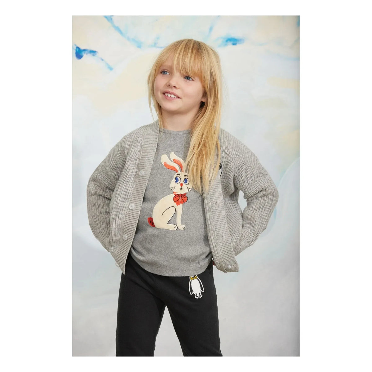 Mini Rodini - Bio-Baumwoll-T-Shirt mit Hasenapplikation | Grau Melange