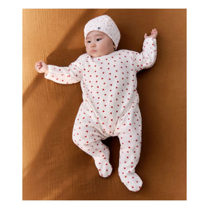 Petit Bateau - Pyjama Dors Bien Herzen Samt Bio-Baumwolle | Weiß