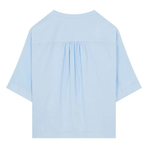Pomandère - Cotton Poplin Short Sleeve Blouse | Light Blue