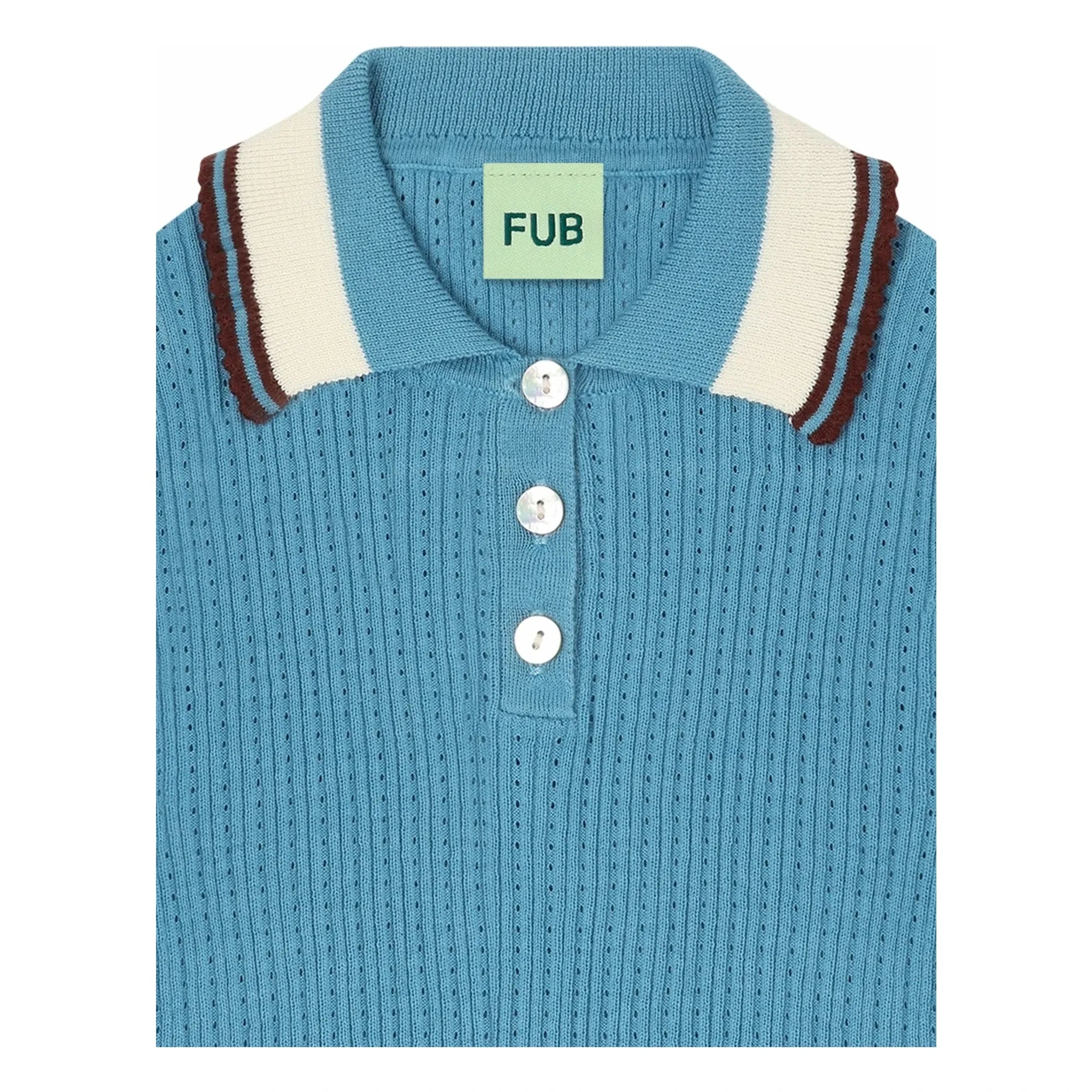 FUB - Polo Pointelle Fine Organic Cotton Knit | Azure Blue