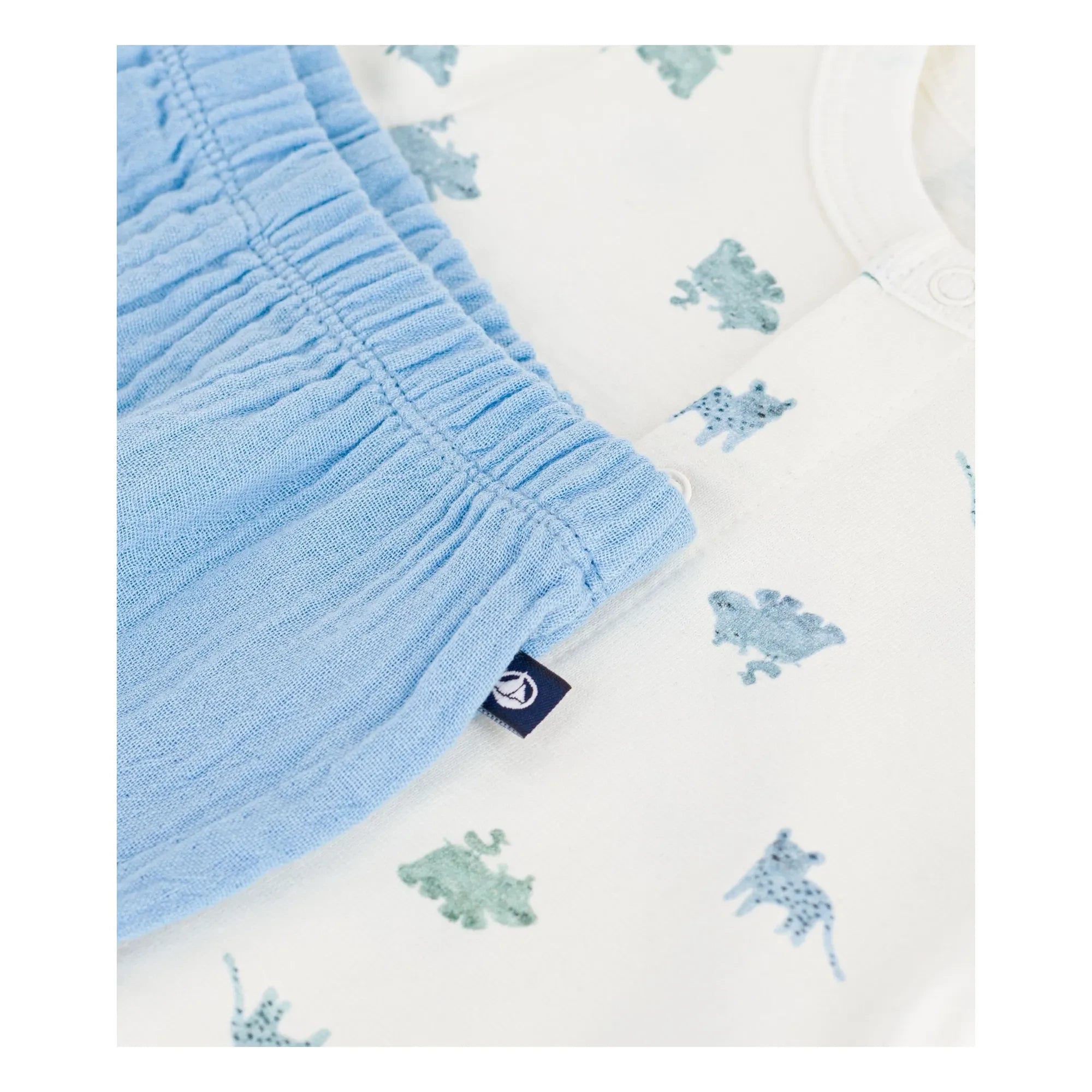 Petit Bateau - Organik Pamuk Gazlı Hayvan Desenli Gömlek ve Şort Takımı | Mavi