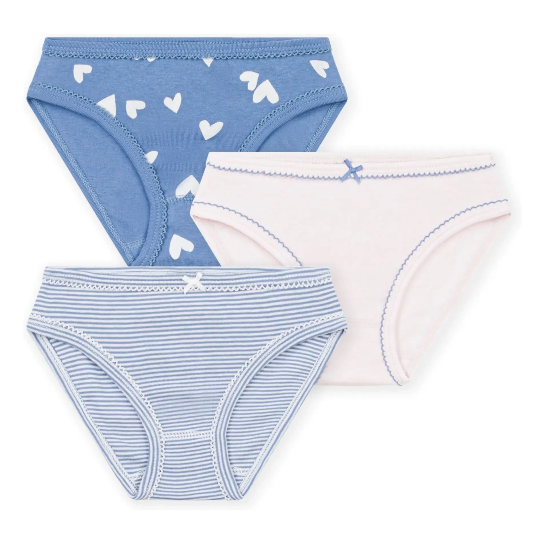 Petit Bateau - Conjunto de 3 braguitas de corazón | Azul