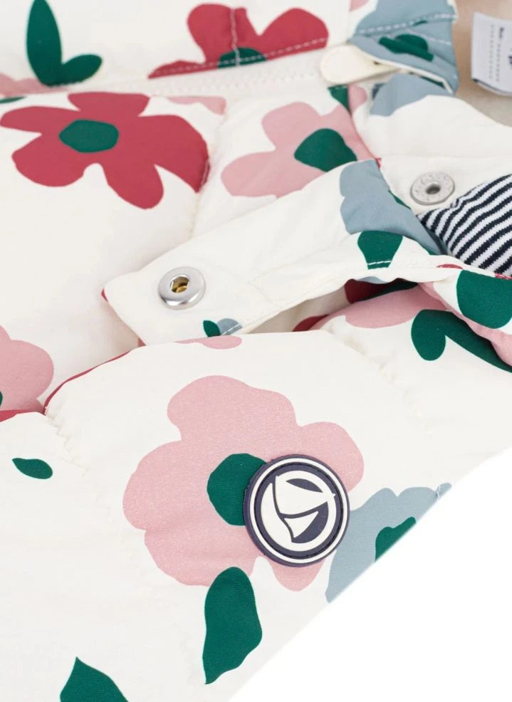 Petit Bateau - Bebek Çiçek Desenli Şişme Mont | Ecru