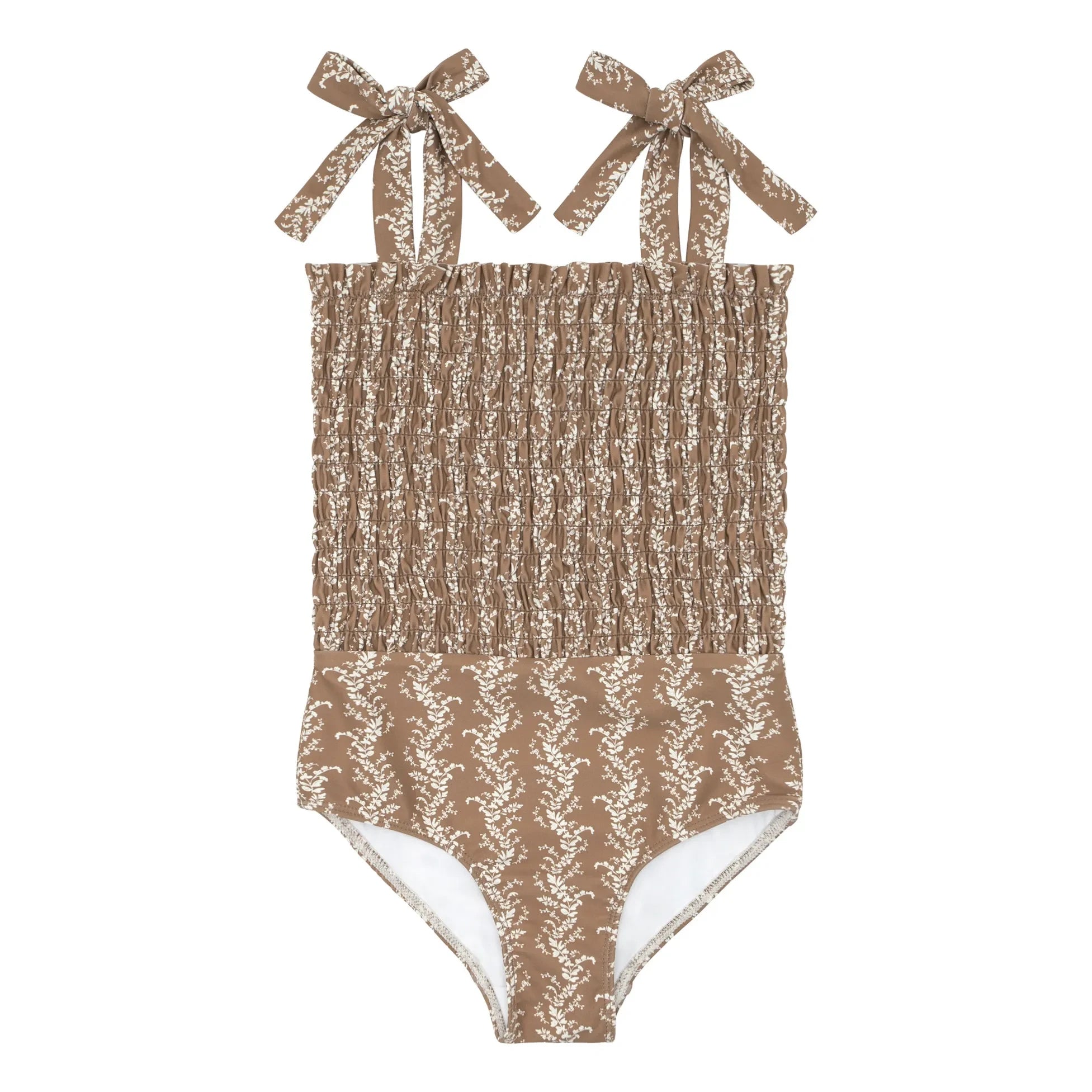 Minnow - Floral Patterned Ruffled 1-Piece Swimsuit | Brown