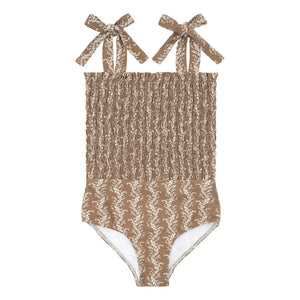 Minnow - Floral Patterned Ruffled 1-Piece Swimsuit | Brown