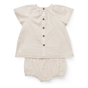 Copenhagen Colors - Striped Seersucker Organic Cotton Blouse and Romper Set | Light Pink