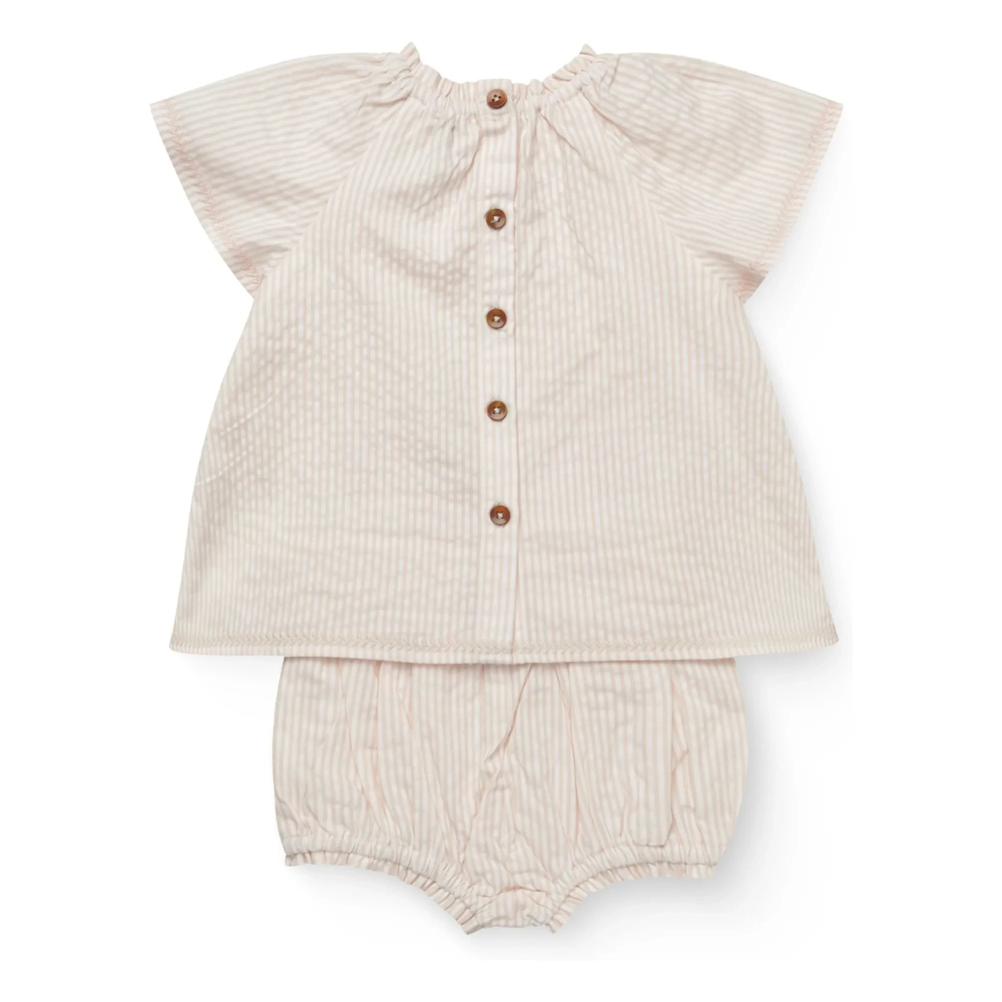 Copenhagen Colors - Striped Seersucker Organic Cotton Blouse and Romper Set | Light Pink