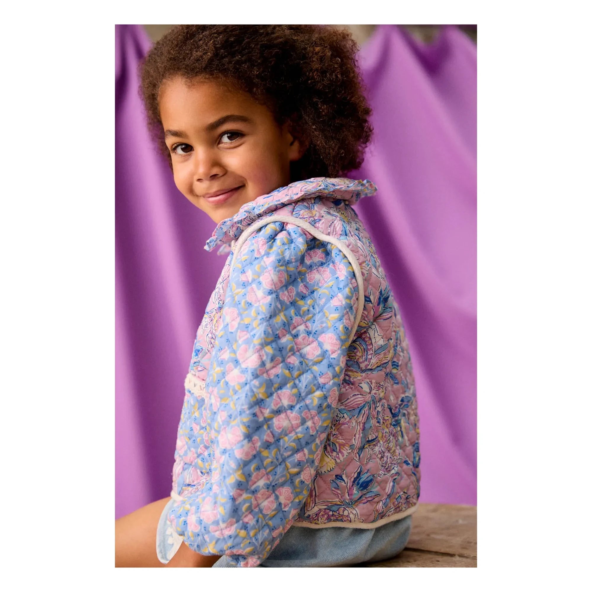 Louise Misha - Joulia Fleurie Gesteppte Jacke aus Bio-Baumwolle | Blau