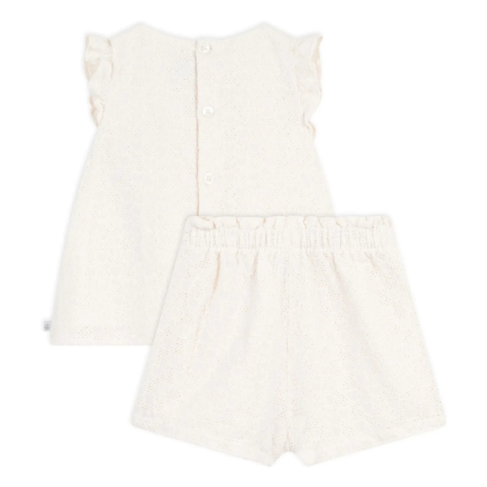 Petit Bateau – Bio-Baumwoll-Set aus Oberteil und Shorts mit Lochstickerei | Weiß