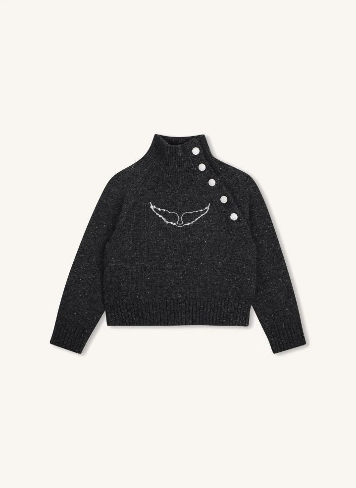 Zadig & Voltaire - Wollpullover mit Schulterknöpfen und Flügelärmeln | Kohlegrau