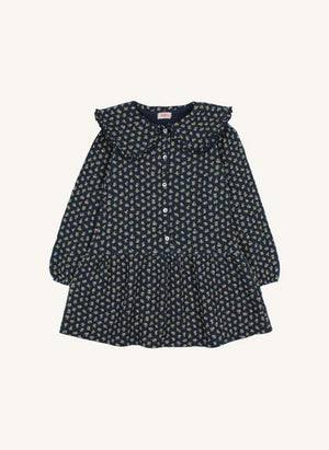 Búho - Vestido de Cuello Claudine de Algodón Orgánico Cottage | Azul Marino