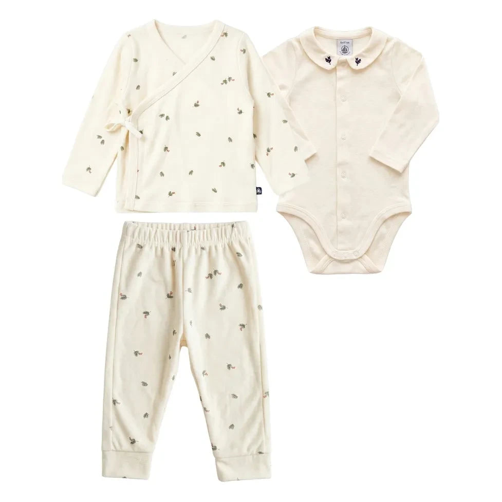 Petit Bateau - Bio-Baumwolle Blumen-Set und Body-Geschenkset | Ecru