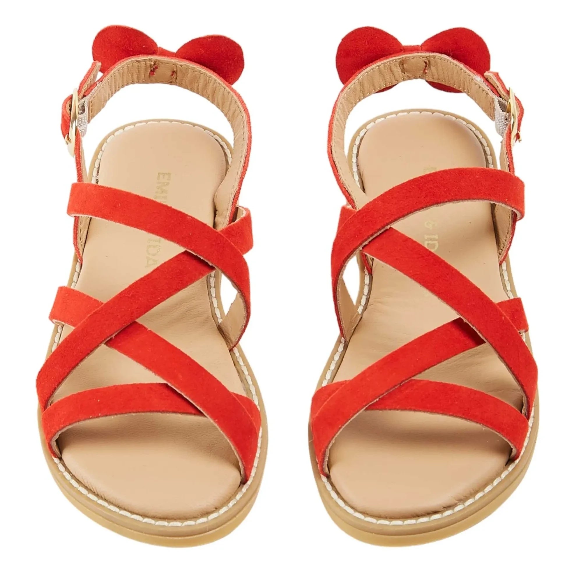 Emile et Ida - Leather Cross-Strap Sandals | Red
