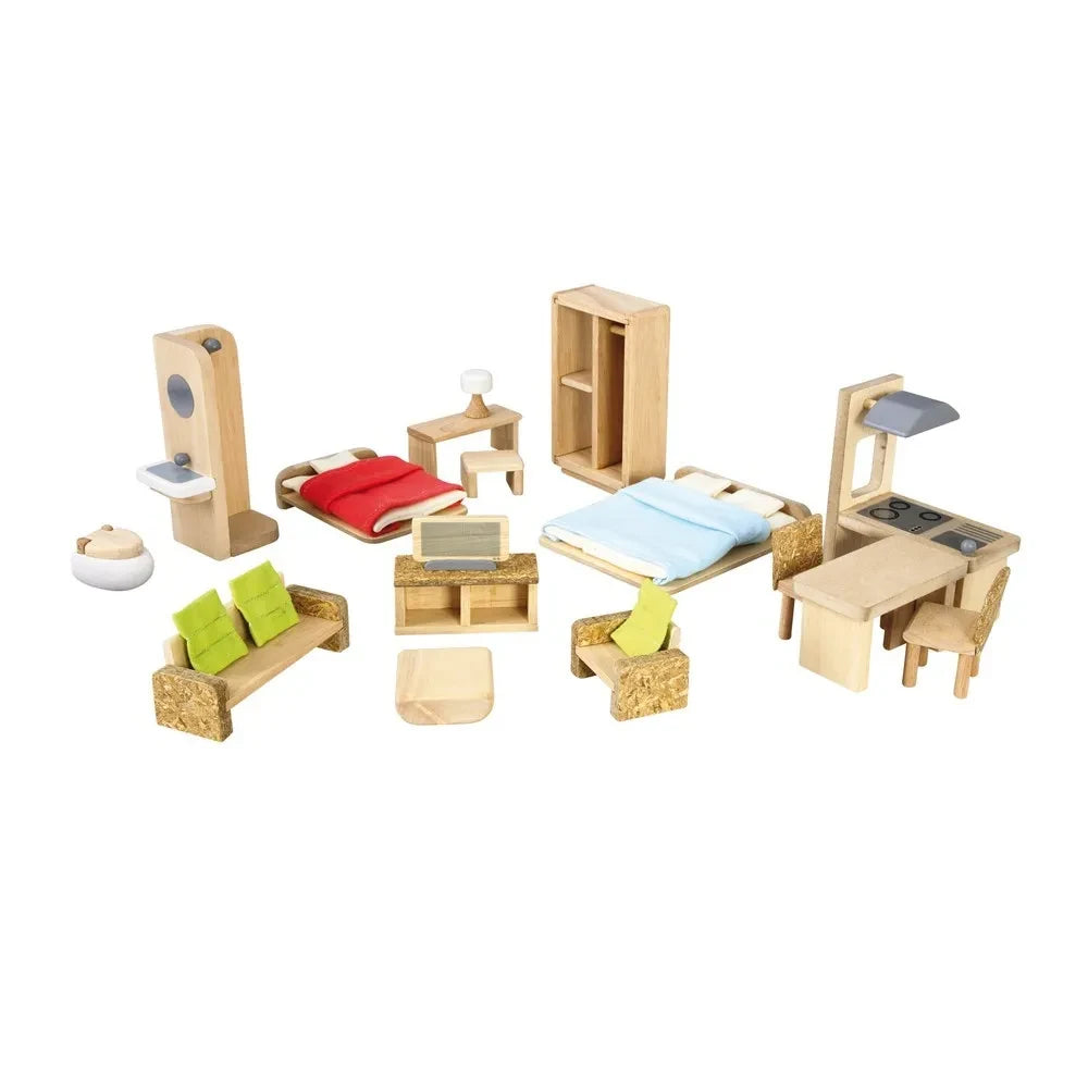 Plan Toys - Umweltfreundliches Puppenhaus mit Möbeln