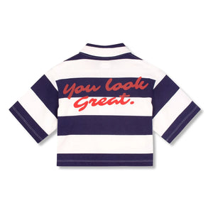 Wynken - Çizgili Organik Pamuk Crop Gömlek | Lacivert