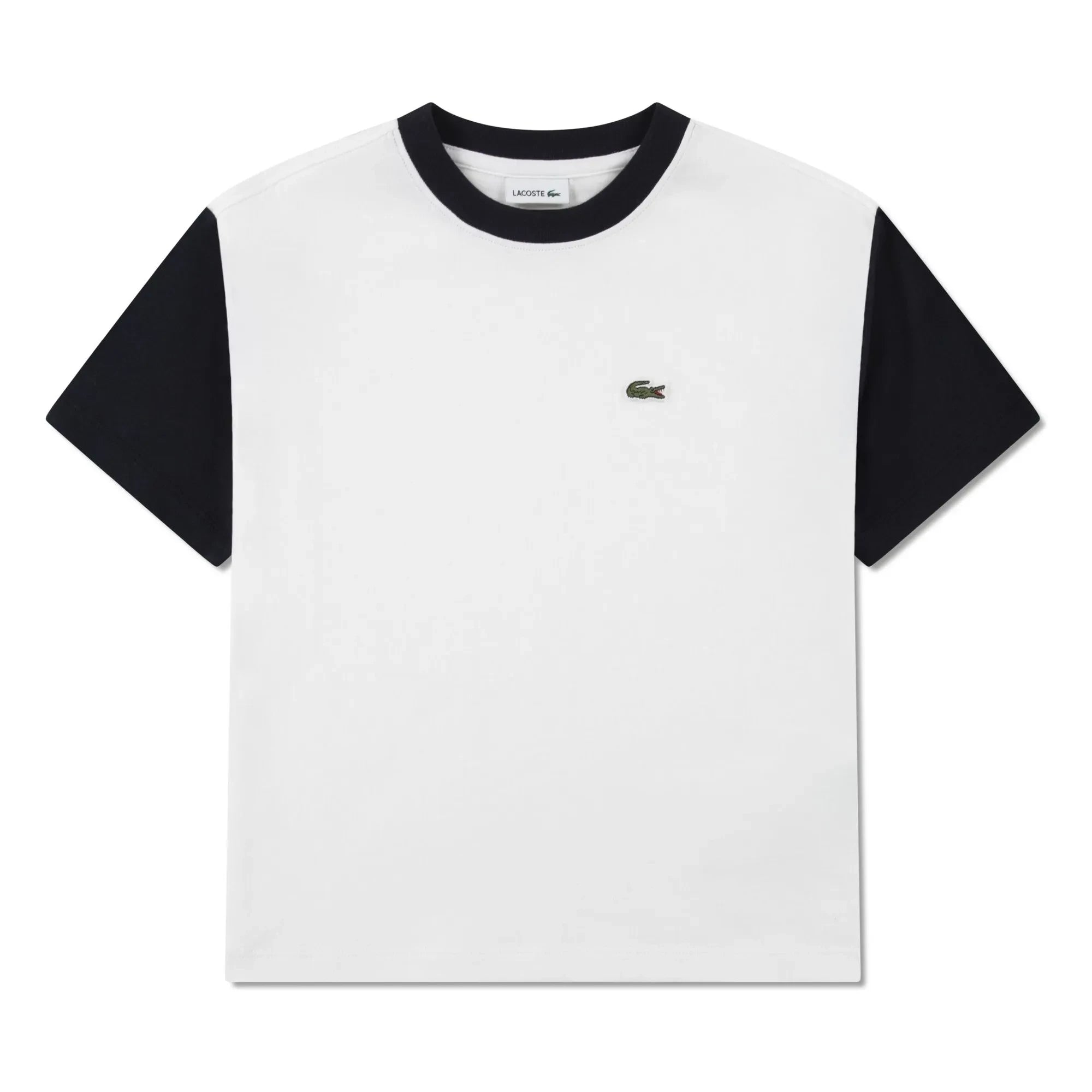 Lacoste - Bio-Baumwoll-T-Shirt mit Logo und Kontrastärmeln | Gebrochenes Weiß