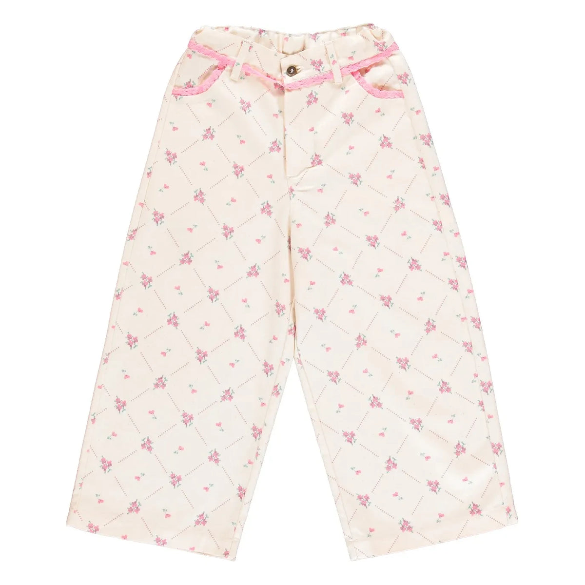 Bebe Organic - Heidi Çiçek Desenli Pantolon | Ecru